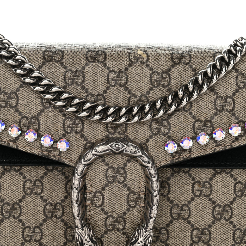 Gucci GG Supreme Monogram Crystal Small Dionysus Shoulder Bag Black