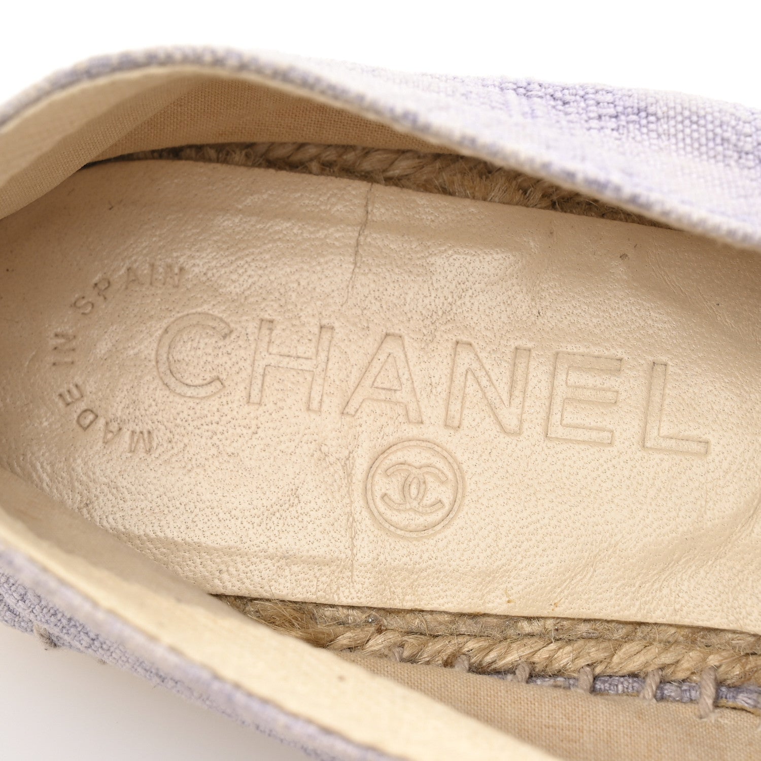 Chanel Toile CC Cap Toe Espadrilles 38 Ecru Purple