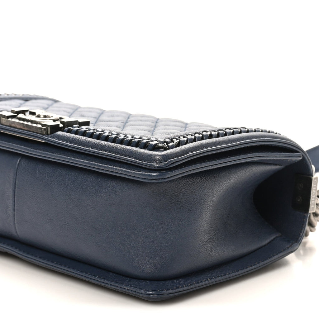 Chanel Calfskin Quilted Medium Top Handle Boy Flap Blue