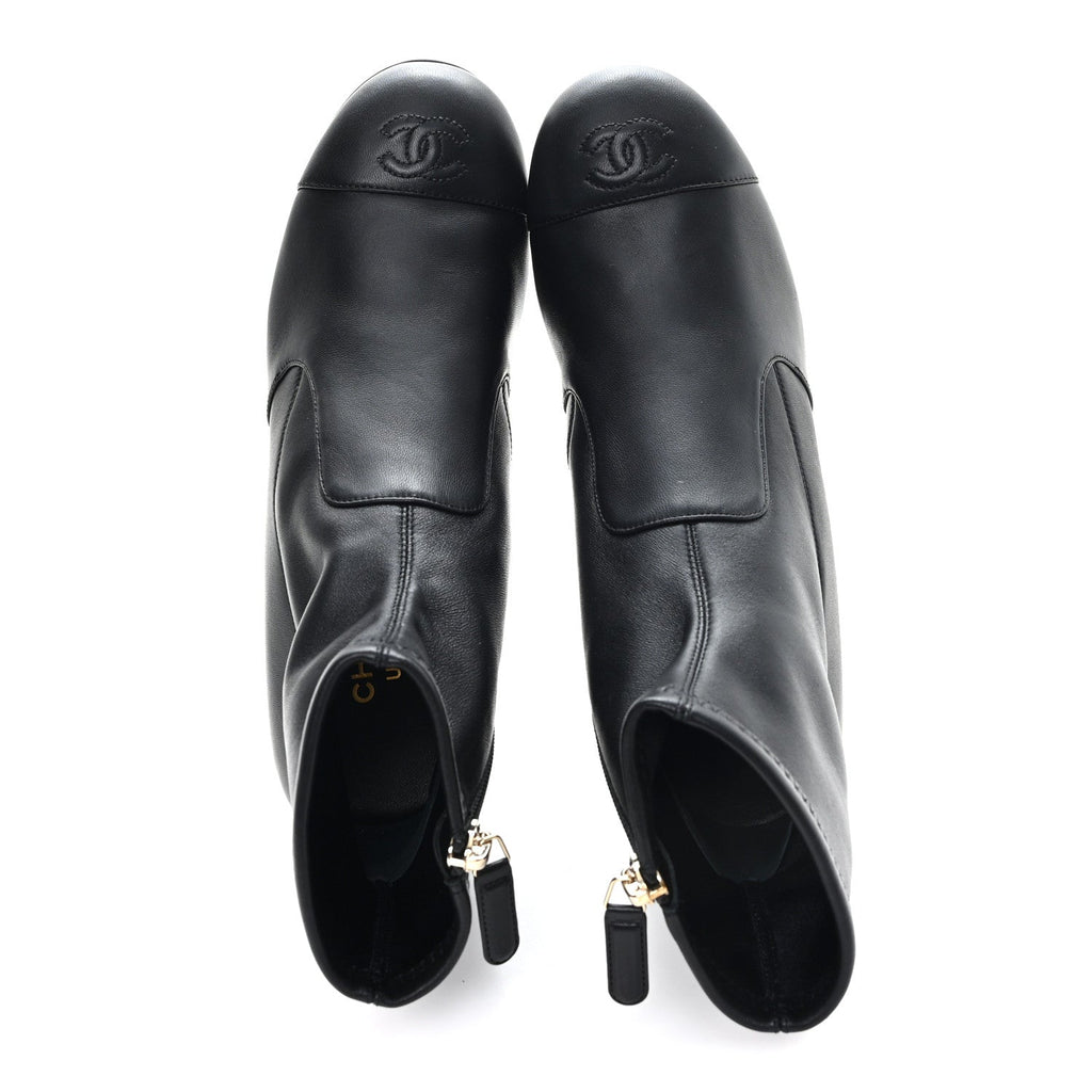 Chanel Stretch Lambskin Cap Toe CC Uniform Short Boots 39 Black