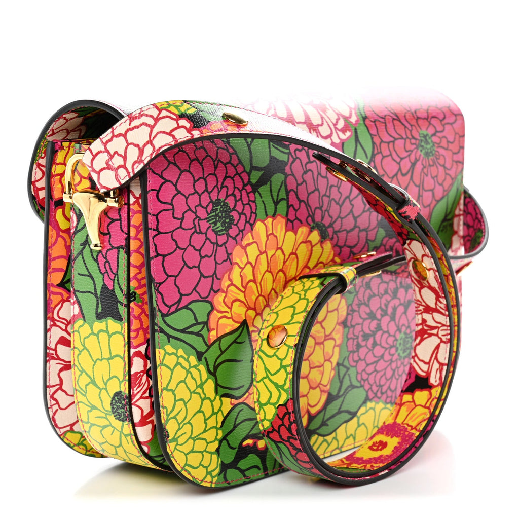 Gucci X KEN SCOTT New Shangai Calfskin Pomponica Print Horsebit 1955 Shoulder Bag  Multicolor Fuxia Pompon
