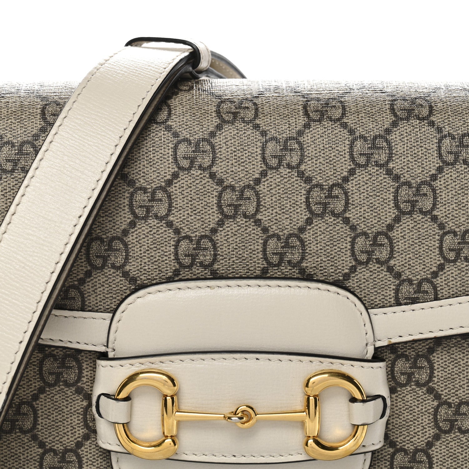 Gucci GG Supreme Monogram Horsebit 1955 Shoulder Bag Beige Mystic White