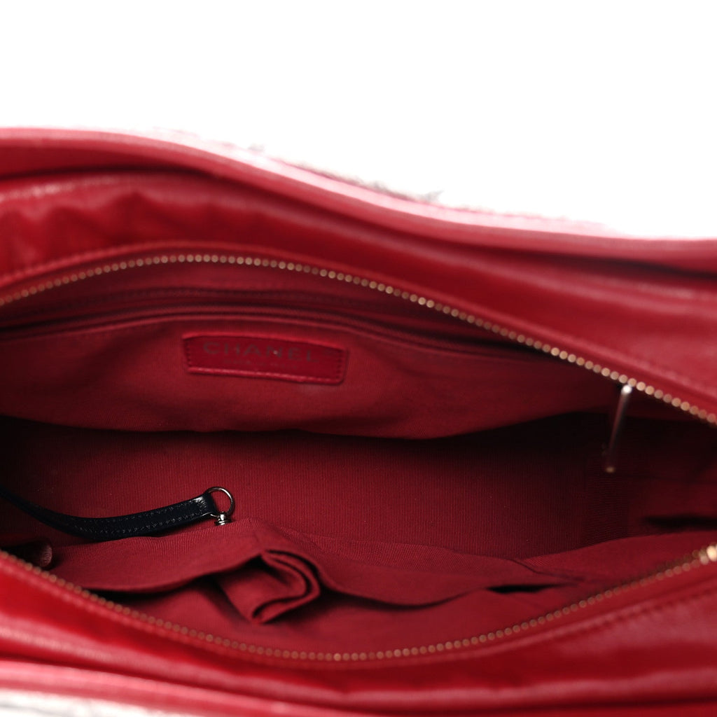 Chanel Metallic Aged Calfskin Quilted Medium Gabrielle Hobo Silver Navy Red