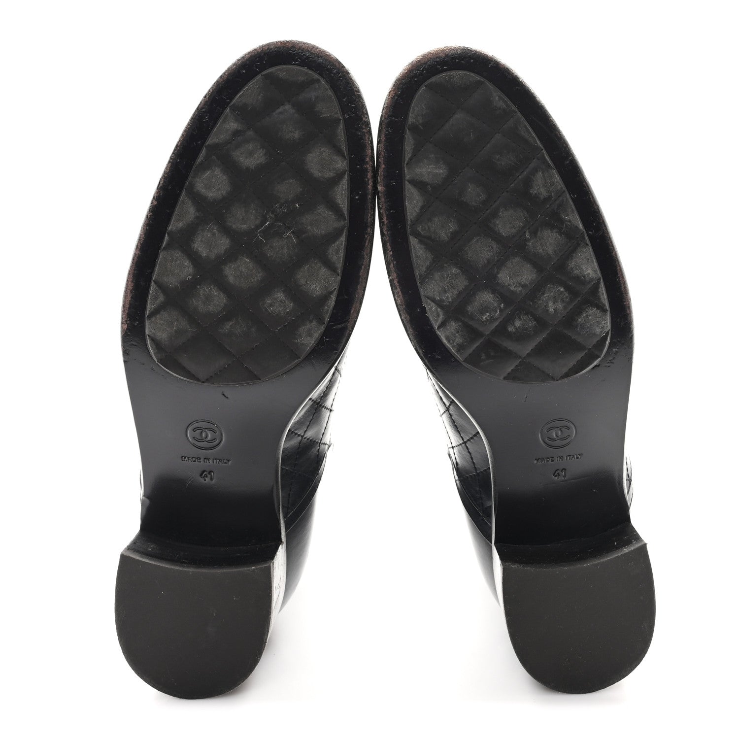Calfskin Quilted Cap Toe Boots 41 Black Brown