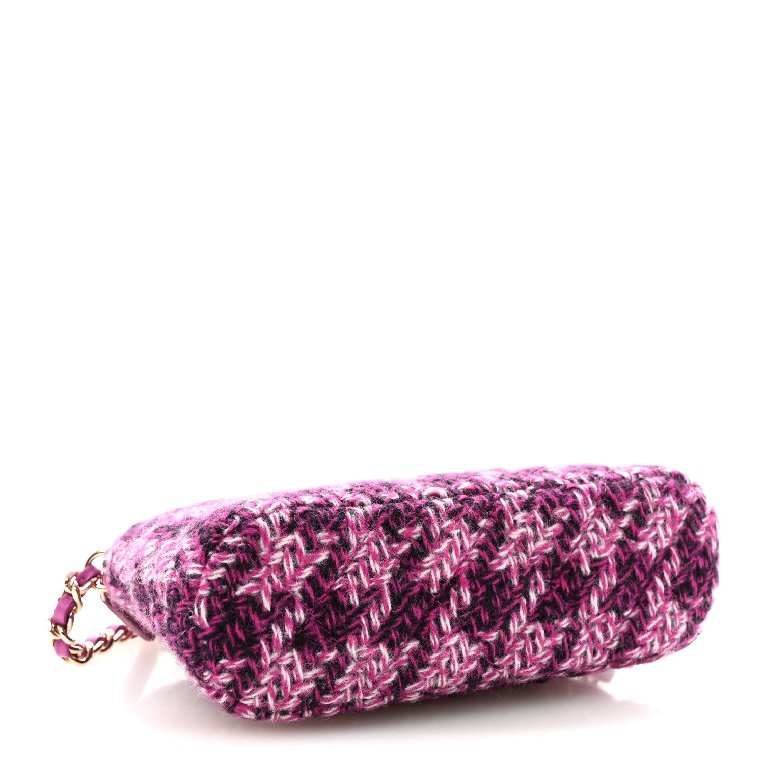 Chanel Tweed Quilted Mini Clutch With Chain Purple