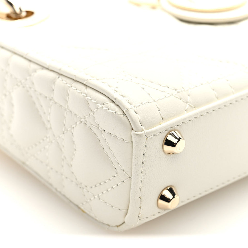 Christian Dior Calfskin Cannage Dioramour Micro Lady Dior Dior White