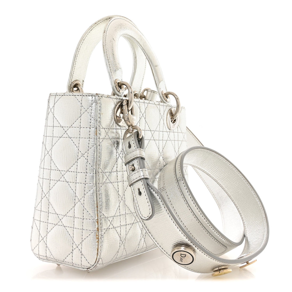 Christian Dior Metallic Grained Calfskin Cannage Small Lucky Badges My Lady Dior Silver