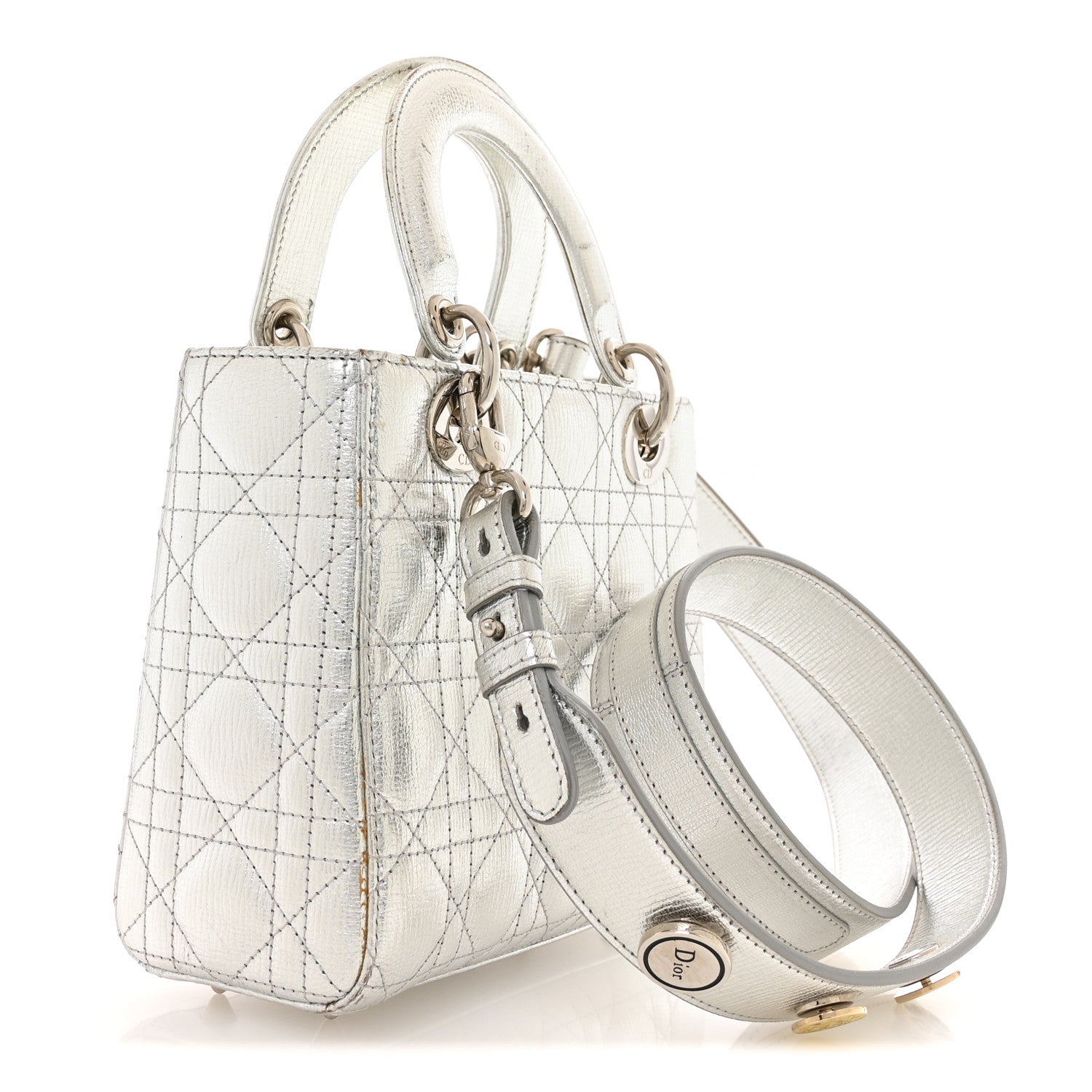 Christian Dior Metallic Grained Calfskin Cannage Small Lucky Badges My Lady Dior Silver