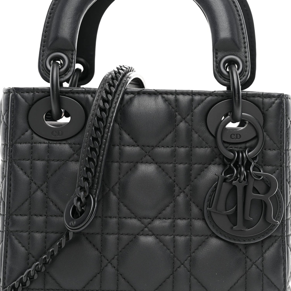 Christian Dior Ultra Matte Calfskin Cannage Mini Lady Dior Black
