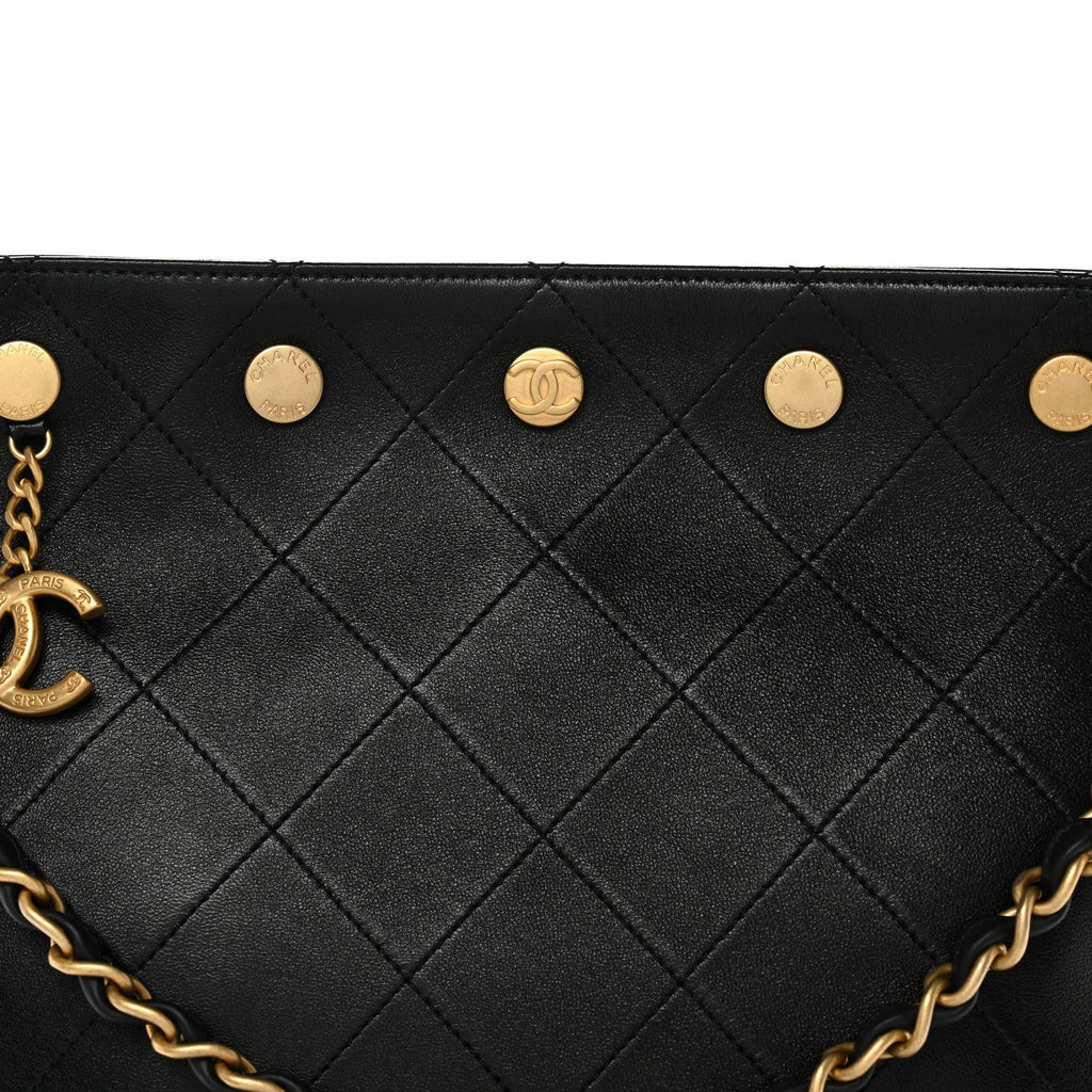 Chanel Shiny Calfskin Quilted Hobo Black