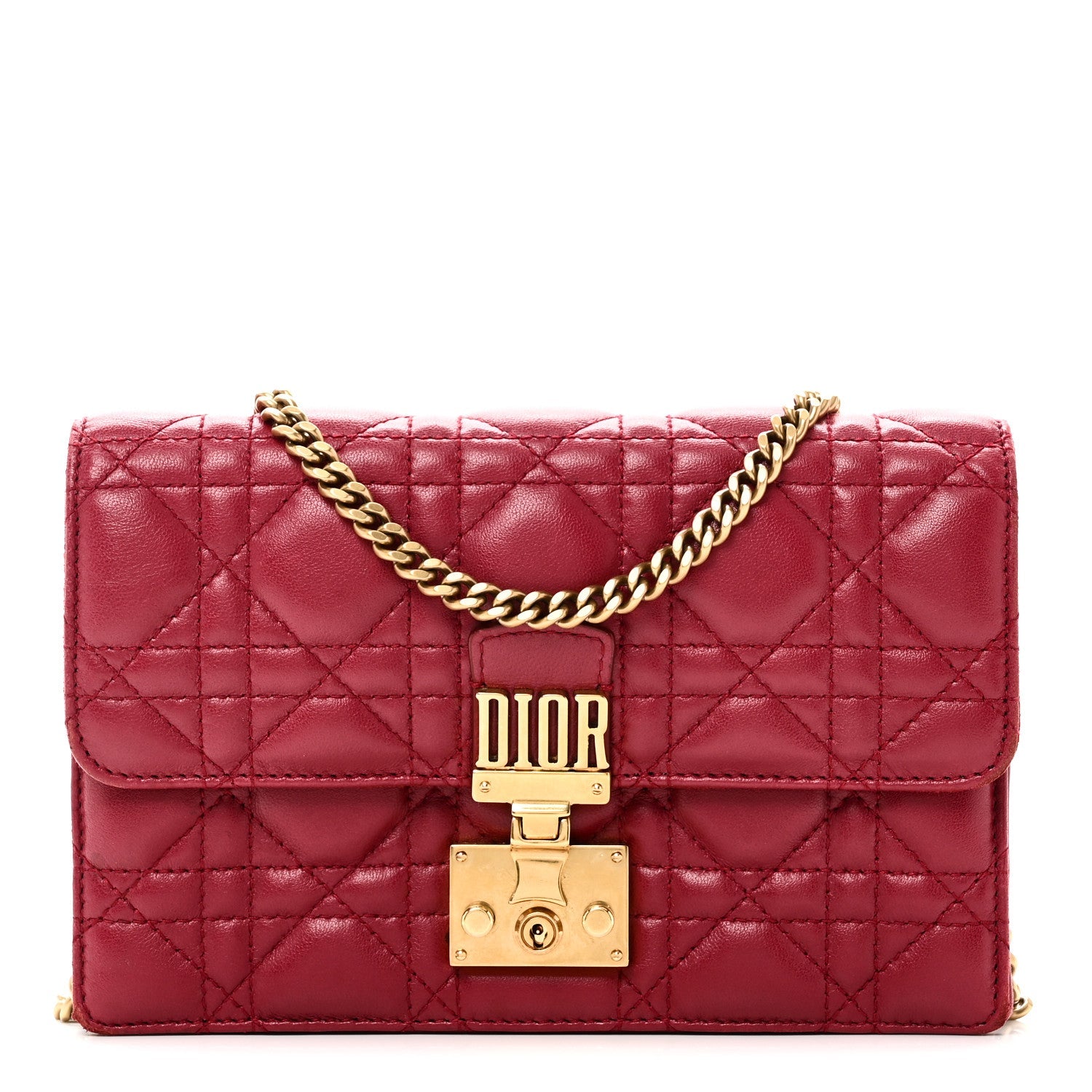 Christian Dior Lambskin Cannage Dioraddict Wallet On Chain Clutch Fuchsia