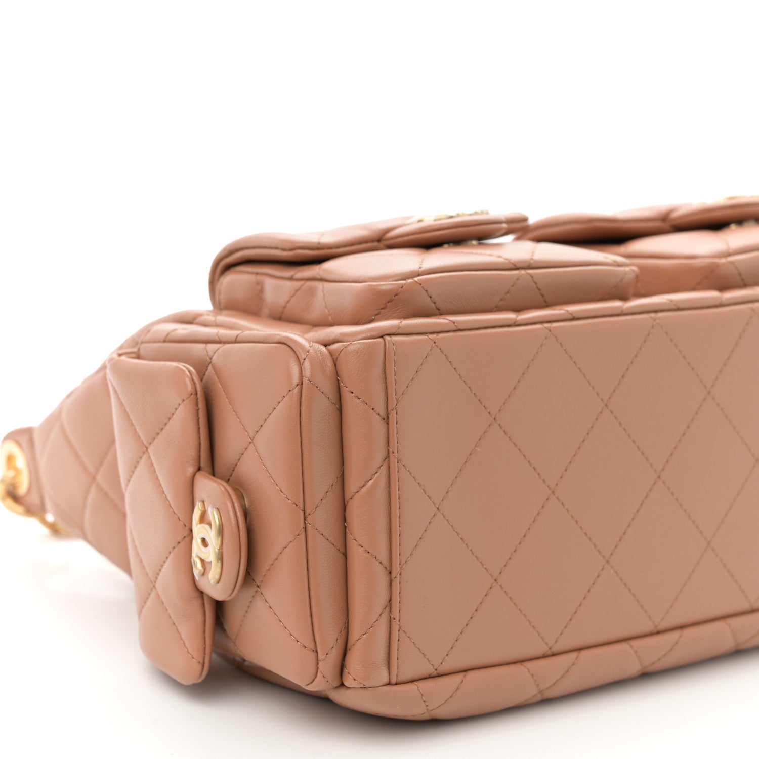 Chanel Shiny Lambskin Quilted Trendy Pockets Hobo Brown