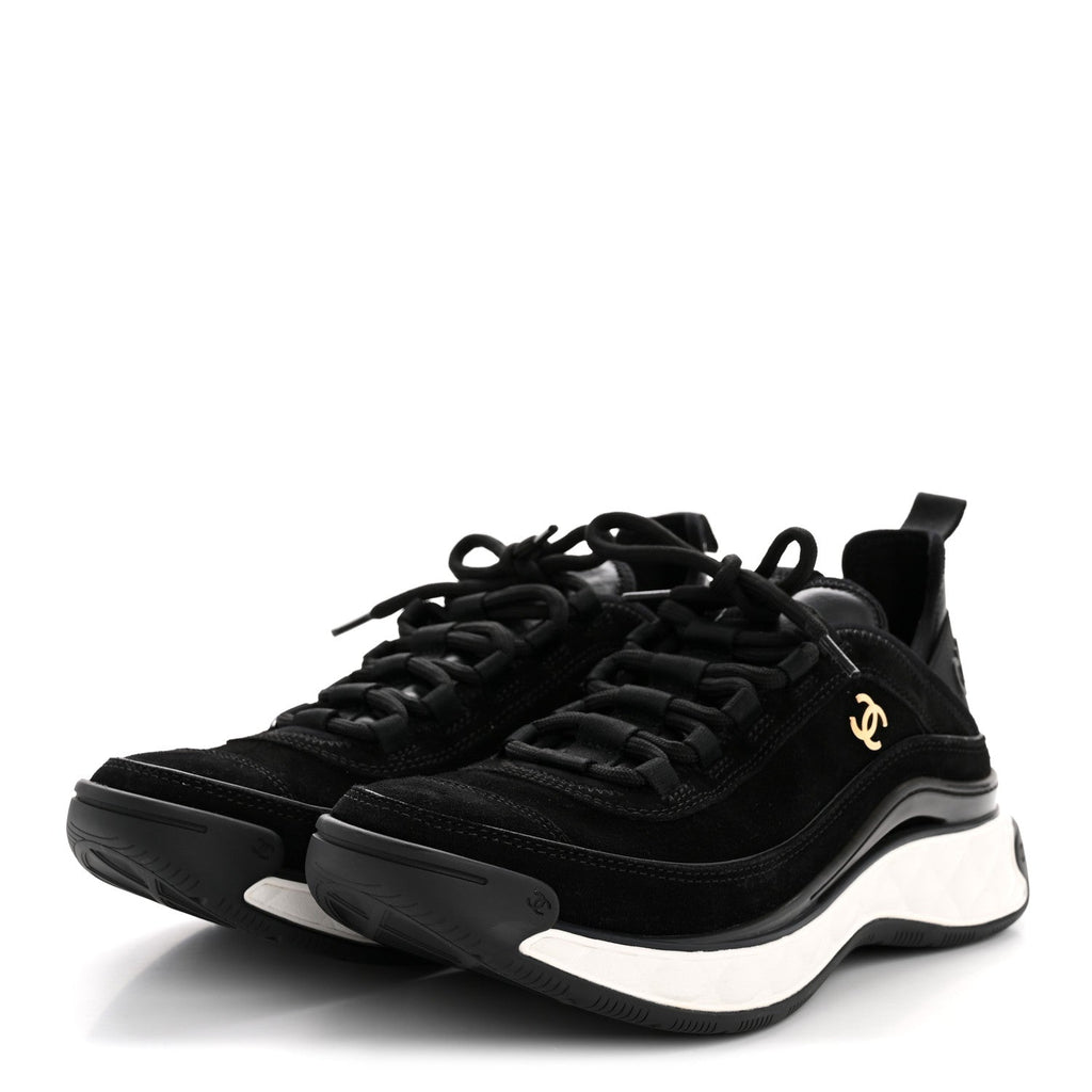 Chanel Suede Calfskin Nylon Grosgrain CC Sneakers 38 Black