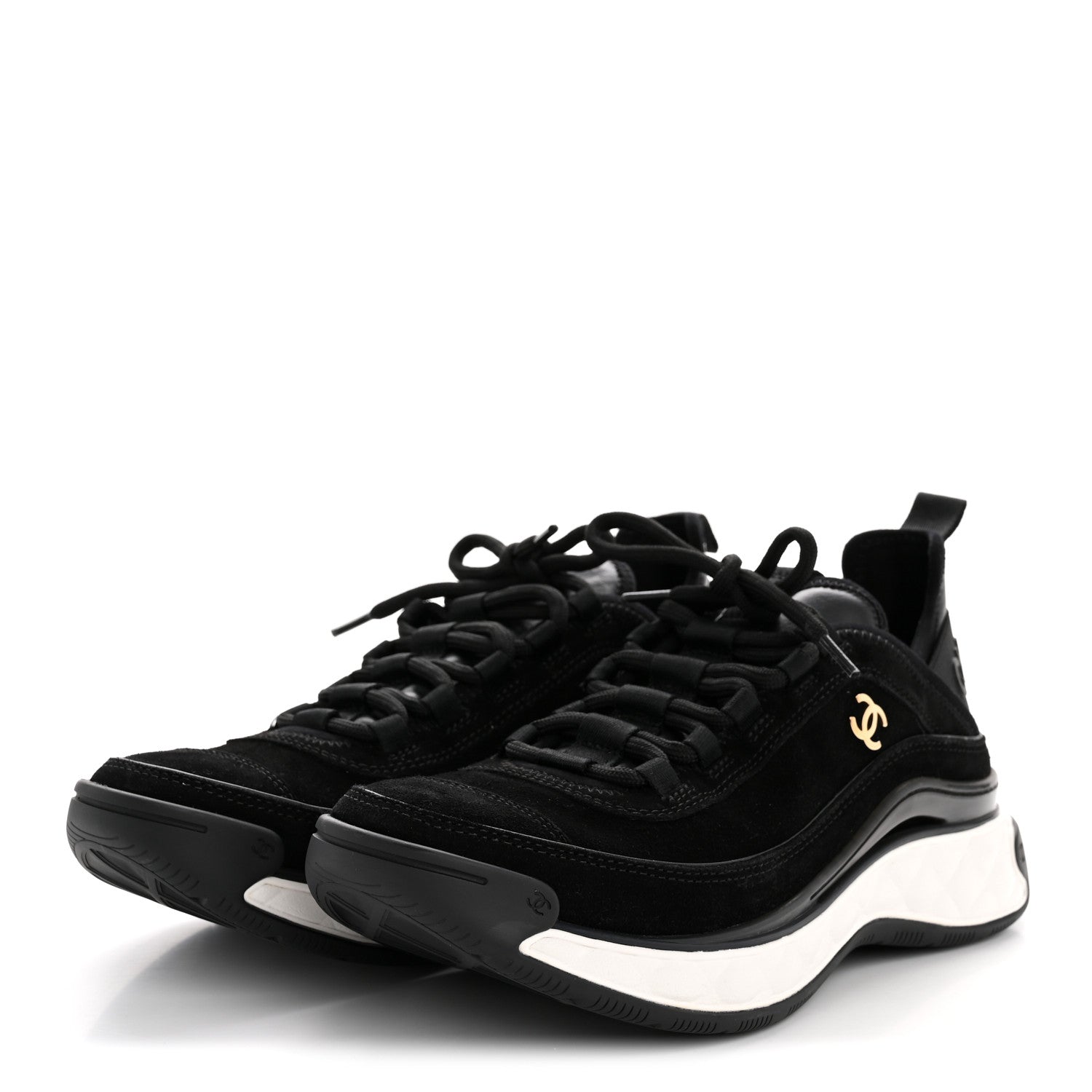 Chanel Suede Calfskin Nylon Grosgrain CC Sneakers 38 Black