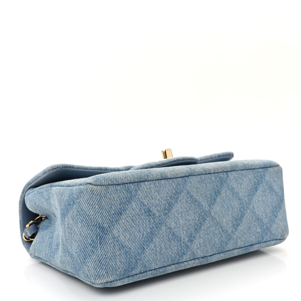Chanel Printed Denim Quilted Mini Rectangular Flap Light Blue