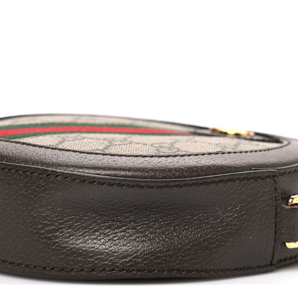Gucci GG Supreme Monogram Web Mini Ophidia Round Shoulder Bag Brown