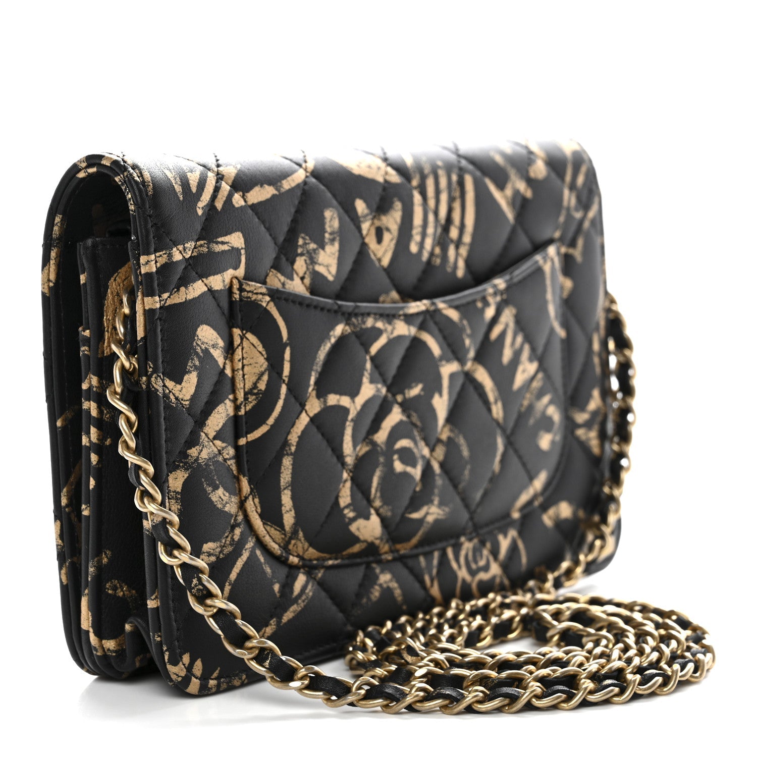 Chanel Calfskin Quilted Graffiti Pyramid Wallet On Chain WOC Black