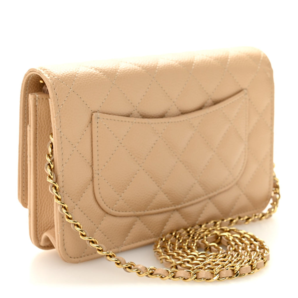 Chanel Caviar Quilted Wallet on Chain WOC Beige