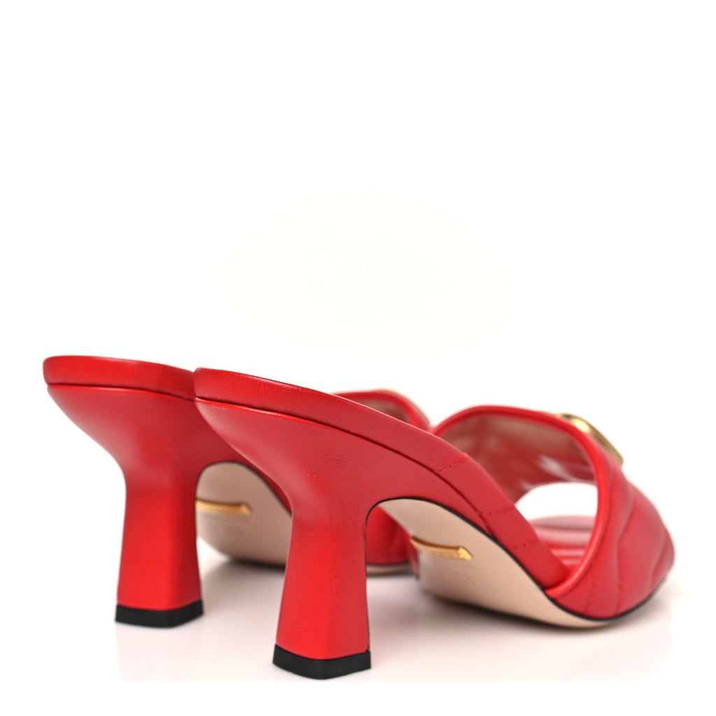 Gucci Nappa Matelasse GG Marmont 75mm Slide Sandals 35 Maple Red