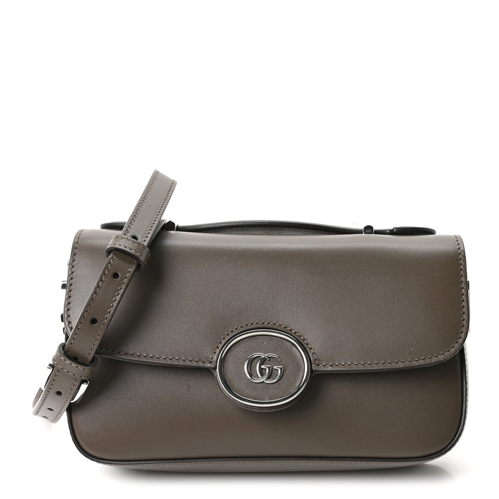 Gucci Senna Calfskin Petite GG Top Handle Shoulder Bag Craclet Brown