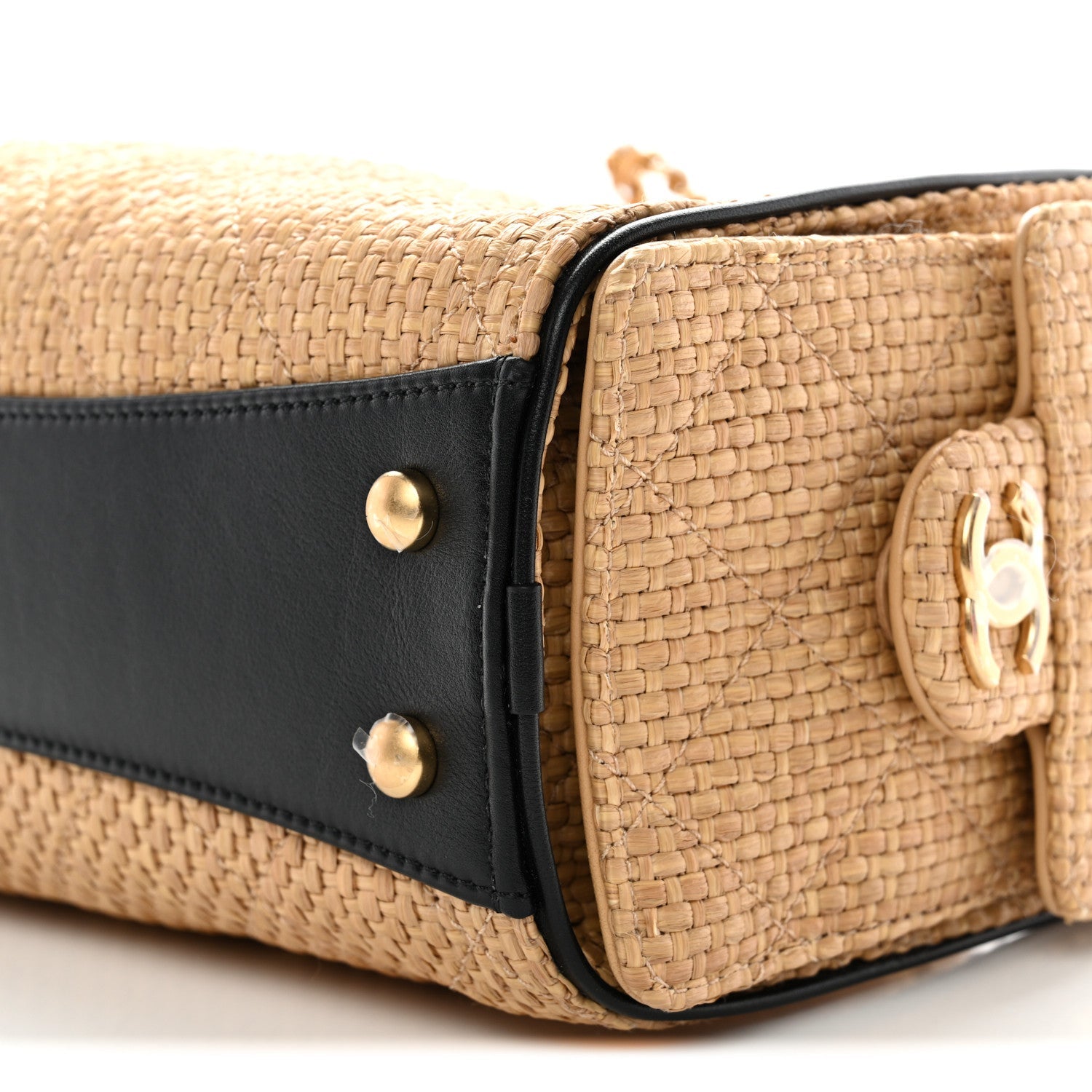 Chanel Braided Raffia Calfskin Quilted Mini Chanel 25 Handbag Beige Black