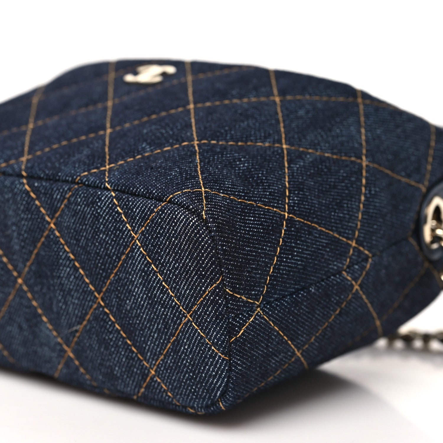 Chanel Denim Quilted Hobo Clutch With Chain Dark Blue Orange