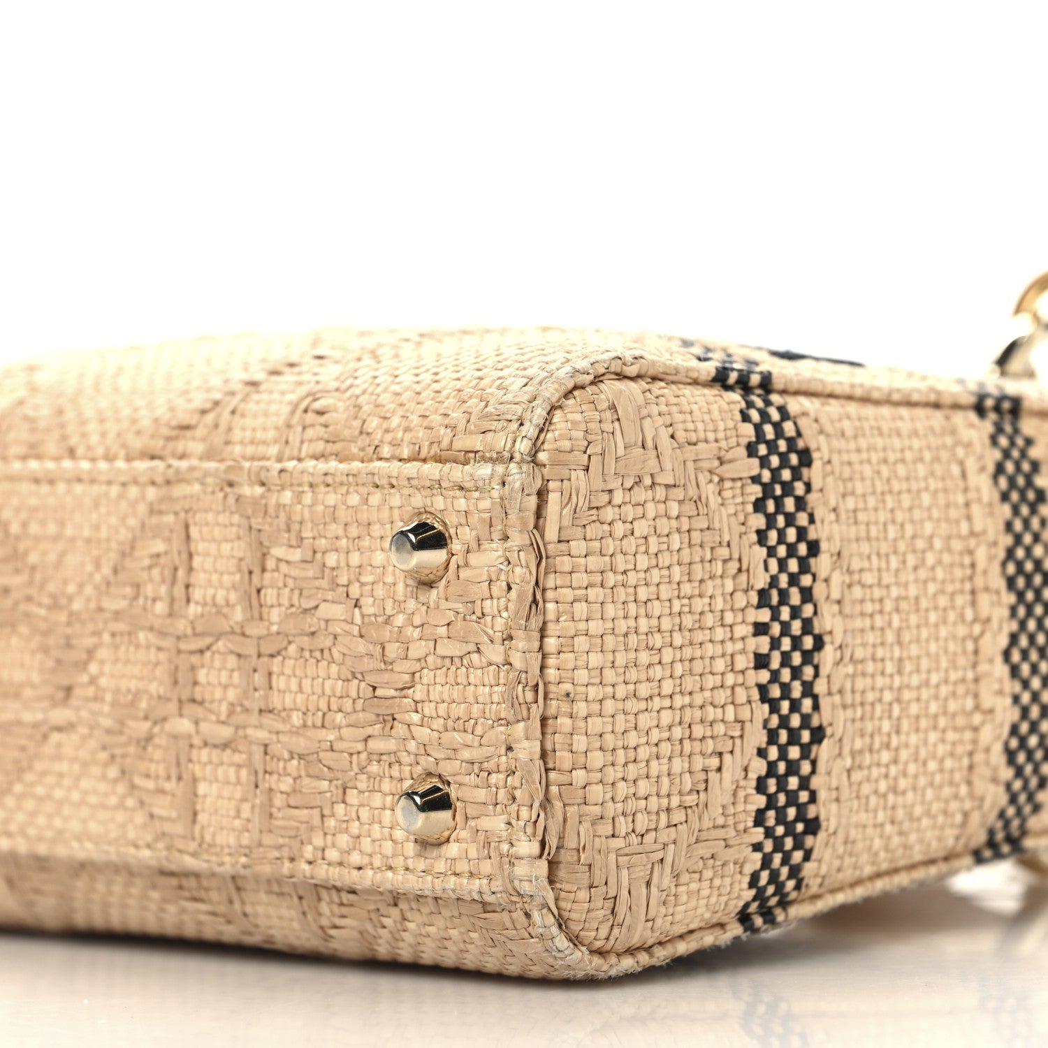 Christian Dior Raffia Woven Cannage Embroidered Mini Lady D-Lite Natural Black