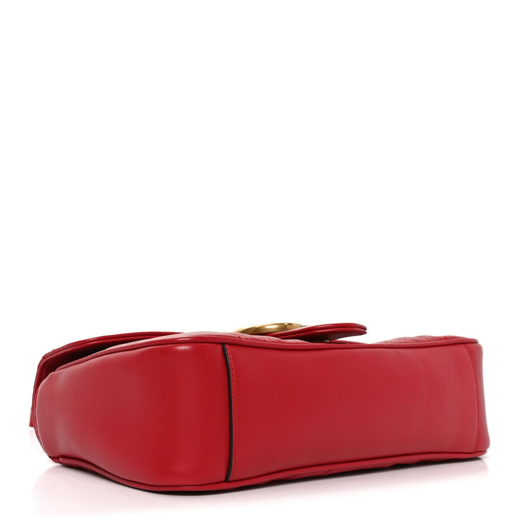 Gucci Calfskin Matelasse Small GG Marmont Shoulder Bag Hibiscus Red