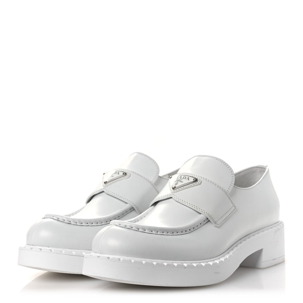 Prada Spazzolato Triangle 50mm Loafers 41 White