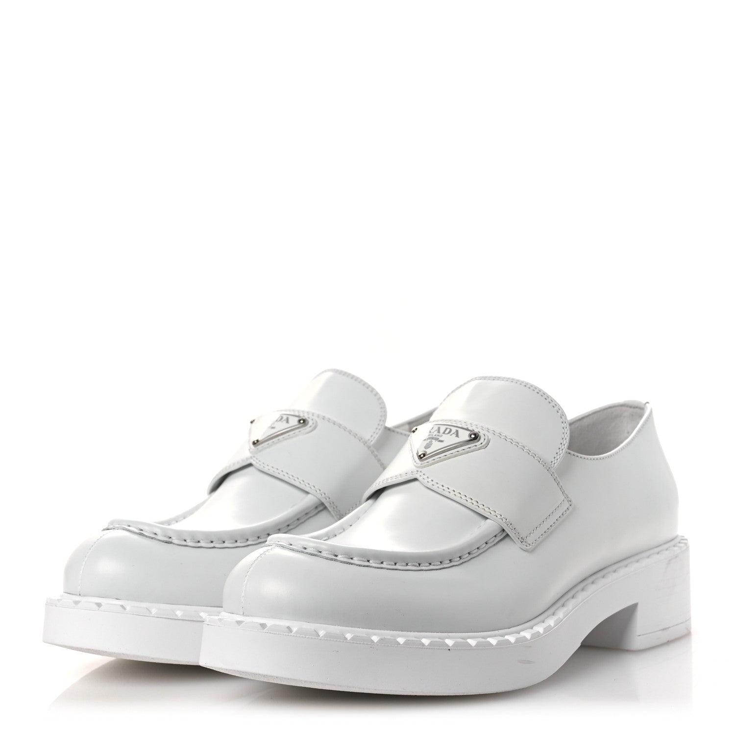 Prada Spazzolato Triangle 50mm Loafers 41 White