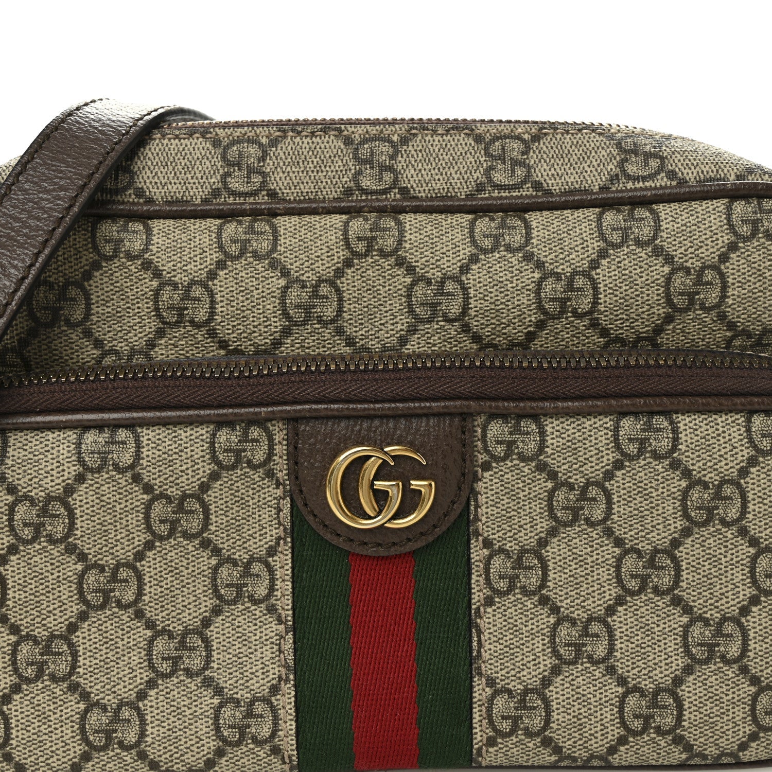 Gucci GG Supreme Monogram Textured Dollar Calfskin Web Small Ophidia Convertible Shoulder Bag Beige Ebony New Acero