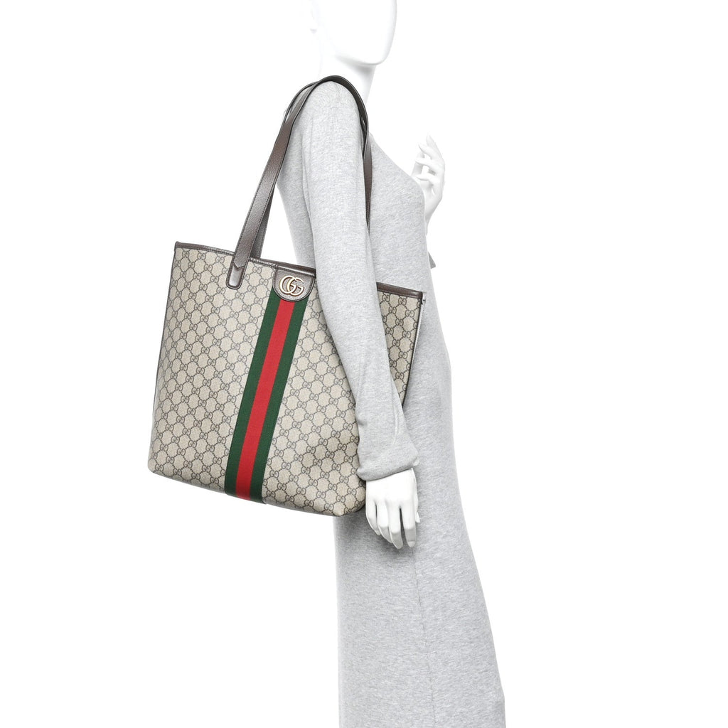 Gucci GG Supreme Monogram Medium Ophidia Tote Bag Brown