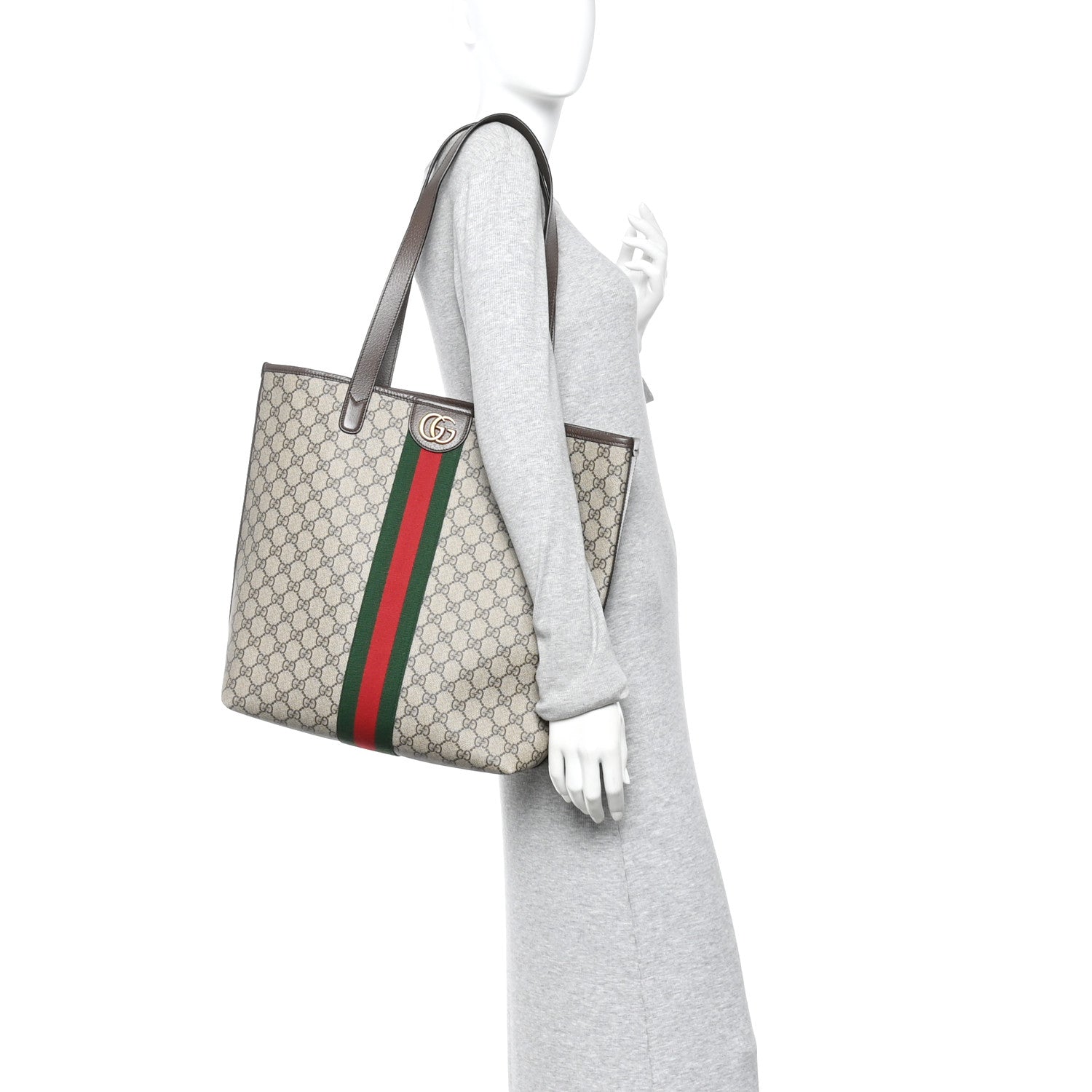 Gucci GG Supreme Monogram Medium Ophidia Tote Bag Brown