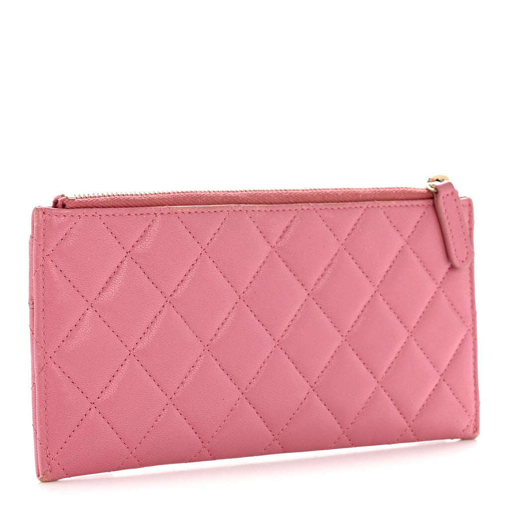 Chanel Sheepskin Quilted Mademoiselle Vintage Zip Pouch Pink
