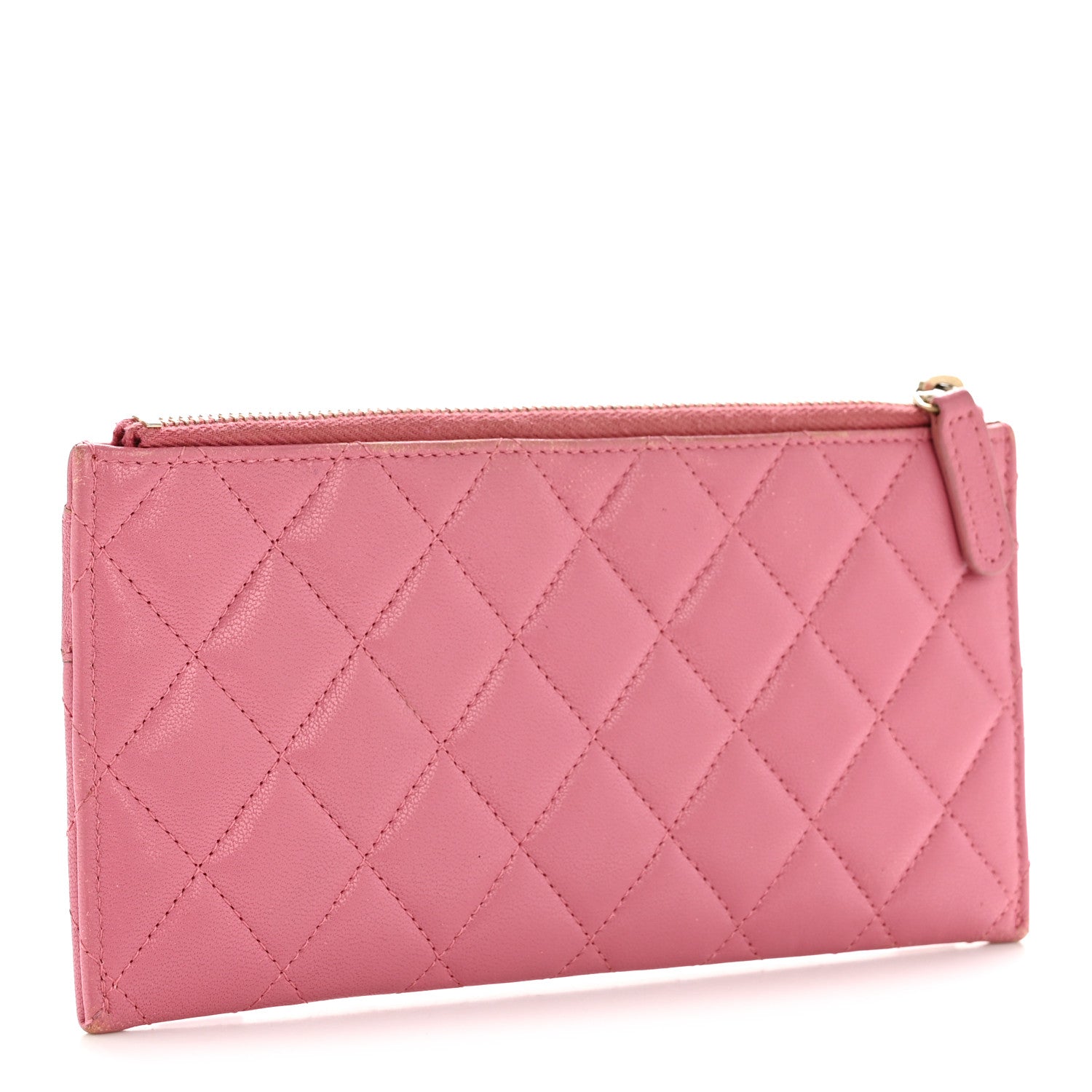 Chanel Sheepskin Quilted Mademoiselle Vintage Zip Pouch Pink