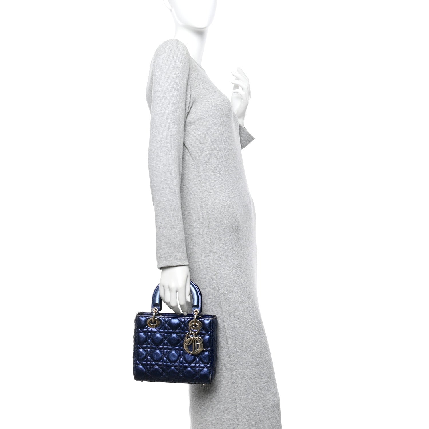 Christian Dior Metallic Lambskin Cannage Small My ABCDior Lady Dior Blue