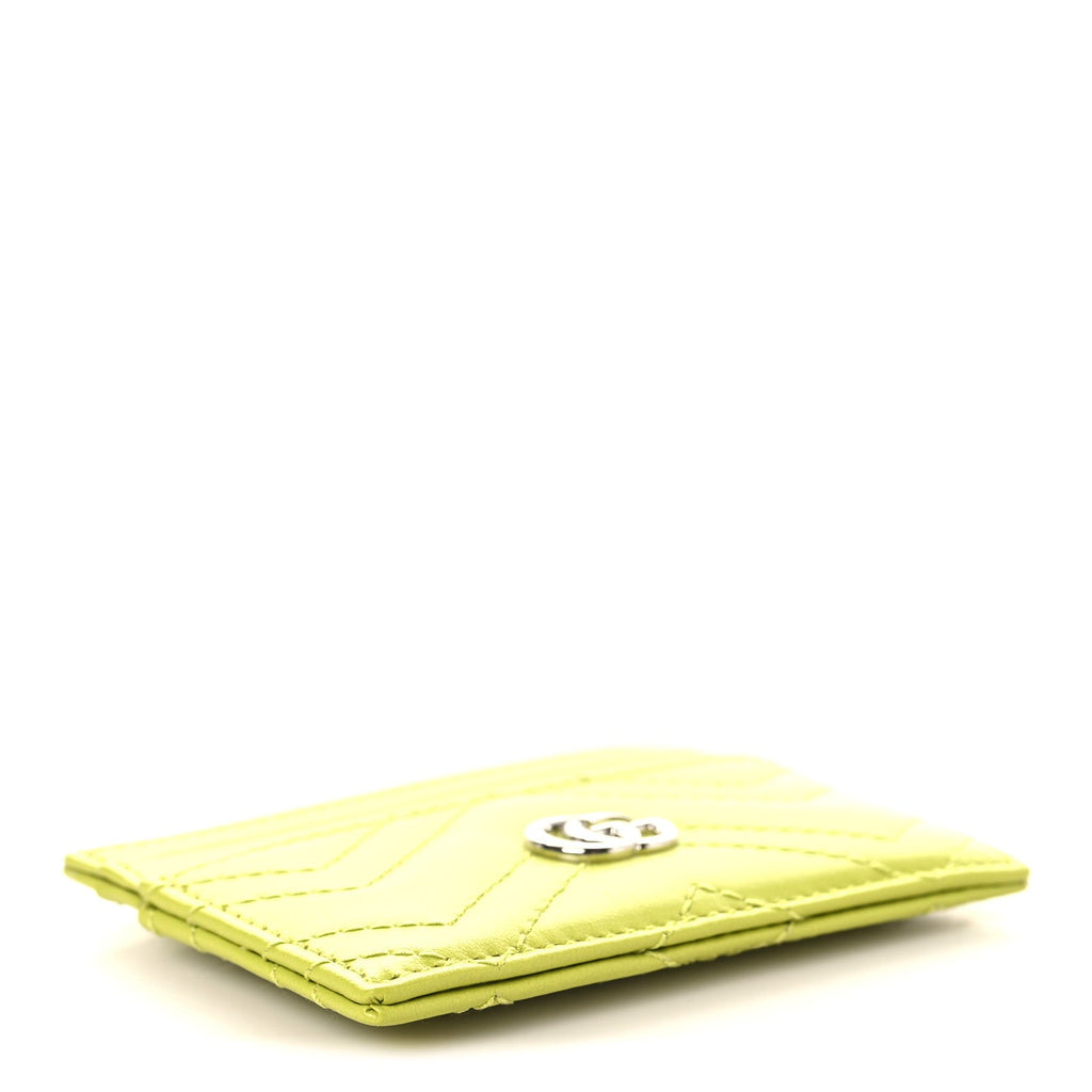 Gucci Calfskin Matelasse GG Marmont Card Holder Bright Green