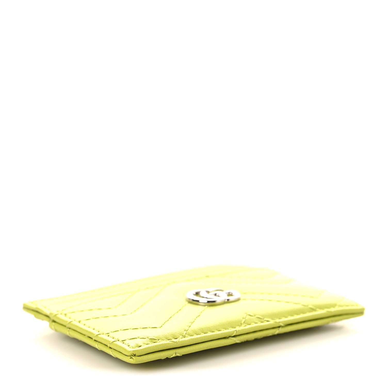 Gucci Calfskin Matelasse GG Marmont Card Holder Bright Green