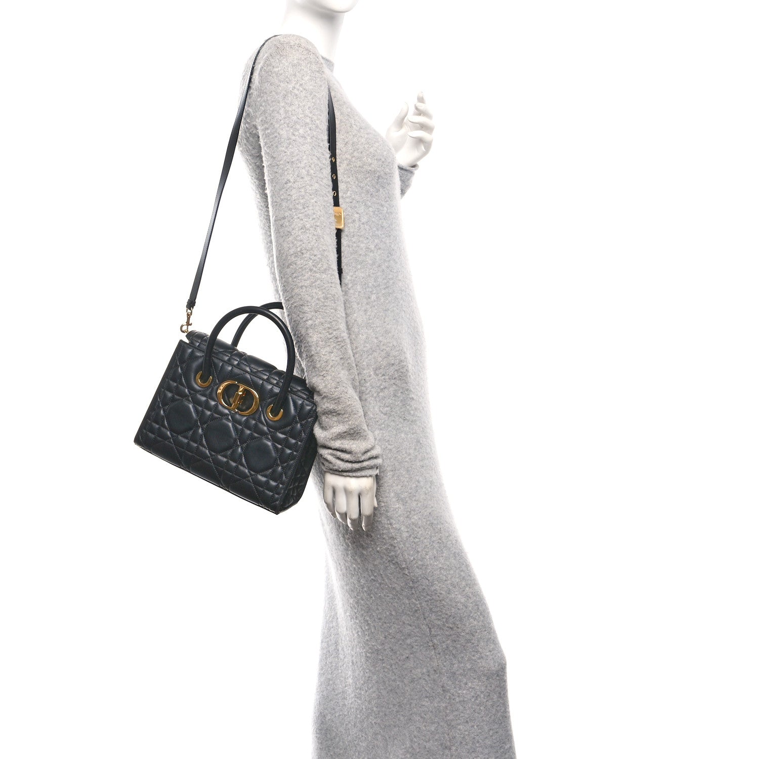 Christian Dior Calfskin Macrocannage Medium St. Honore Tote Black