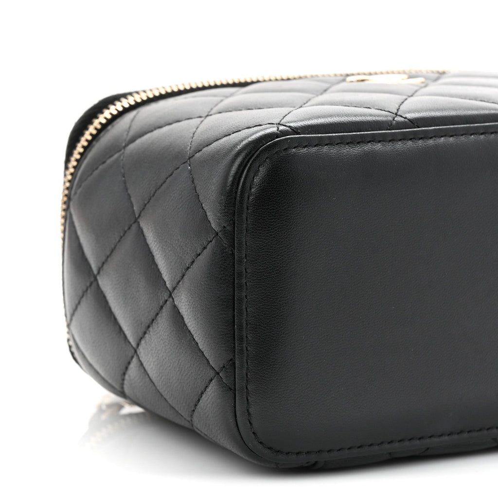 Chanel Lambskin Quilted Small Top Handle Vanity Case With Chain Black