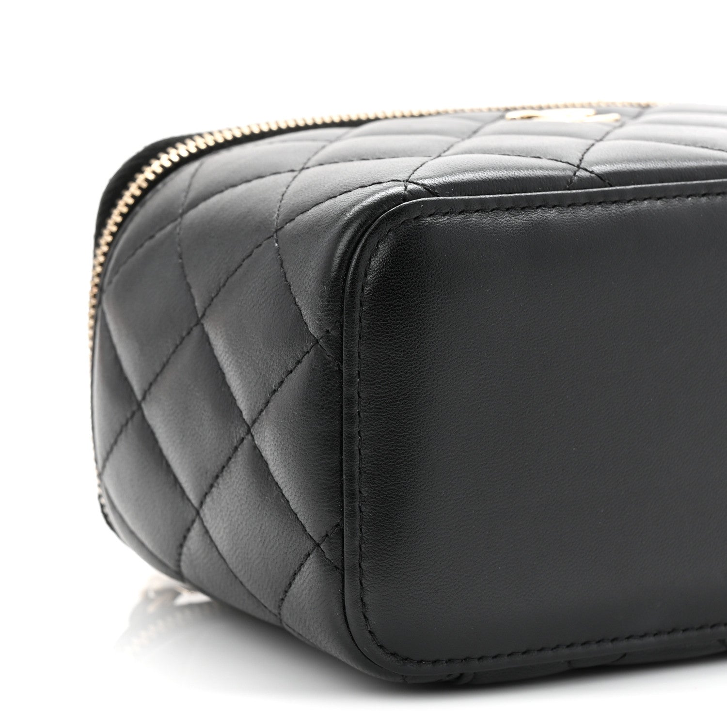 Chanel Lambskin Quilted Small Top Handle Vanity Case With Chain Black