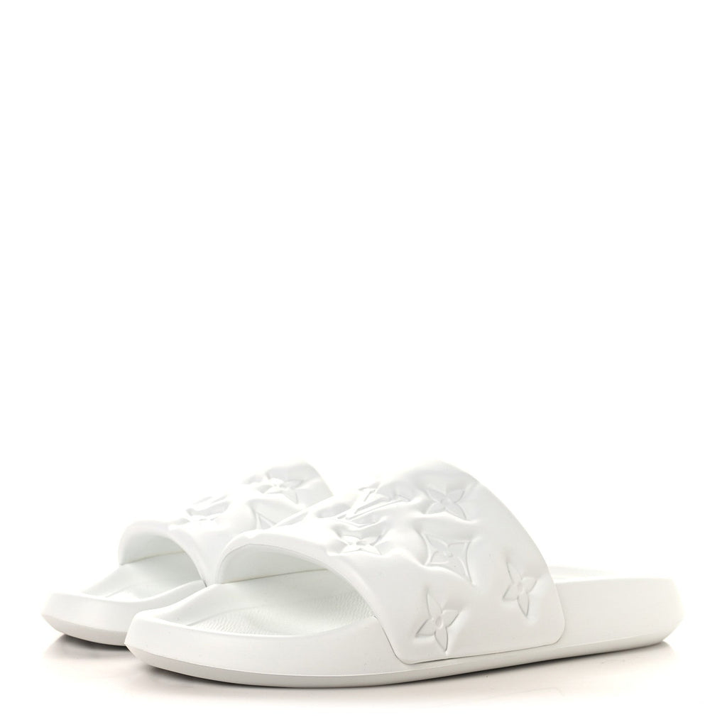 Louis Vuitton Rubber Embossed Monogram Mens Waterfront Mules 11 White