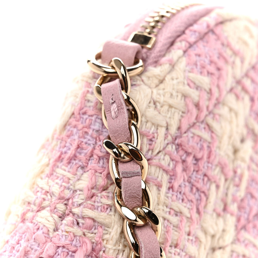 Chanel Tweed Quilted Mini Clutch With Chain Pink