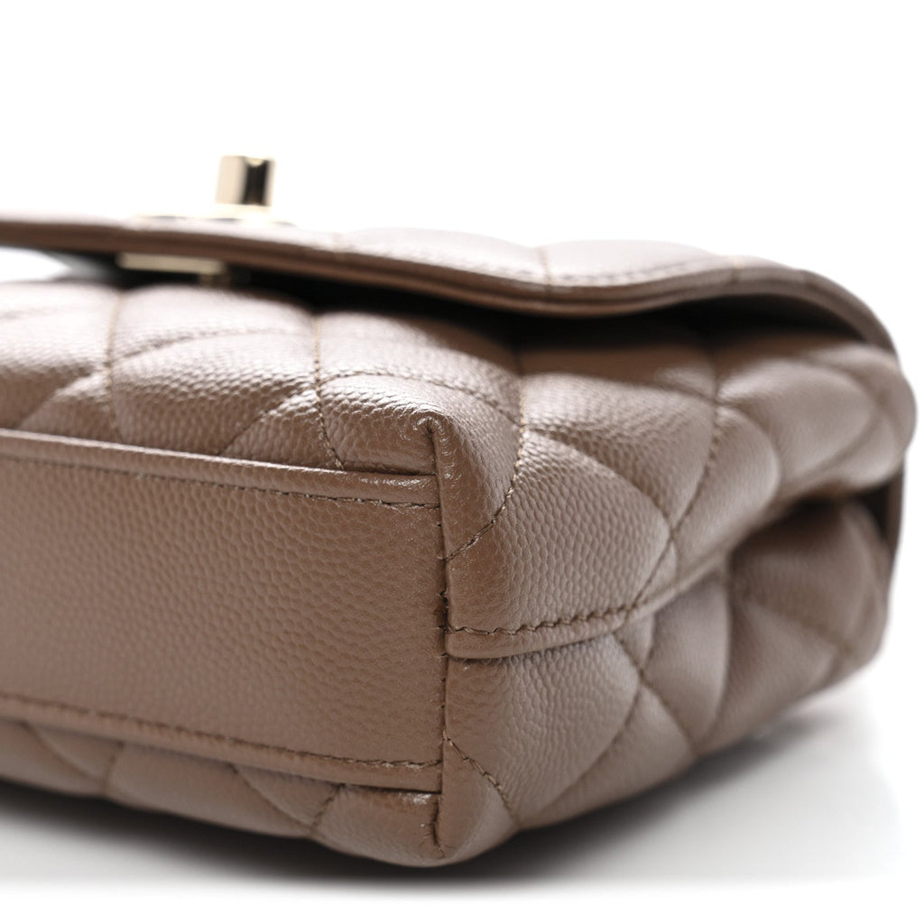 Chanel Caviar Lizard Embossed Quilted Coco Handle Clutch With Chain Brown