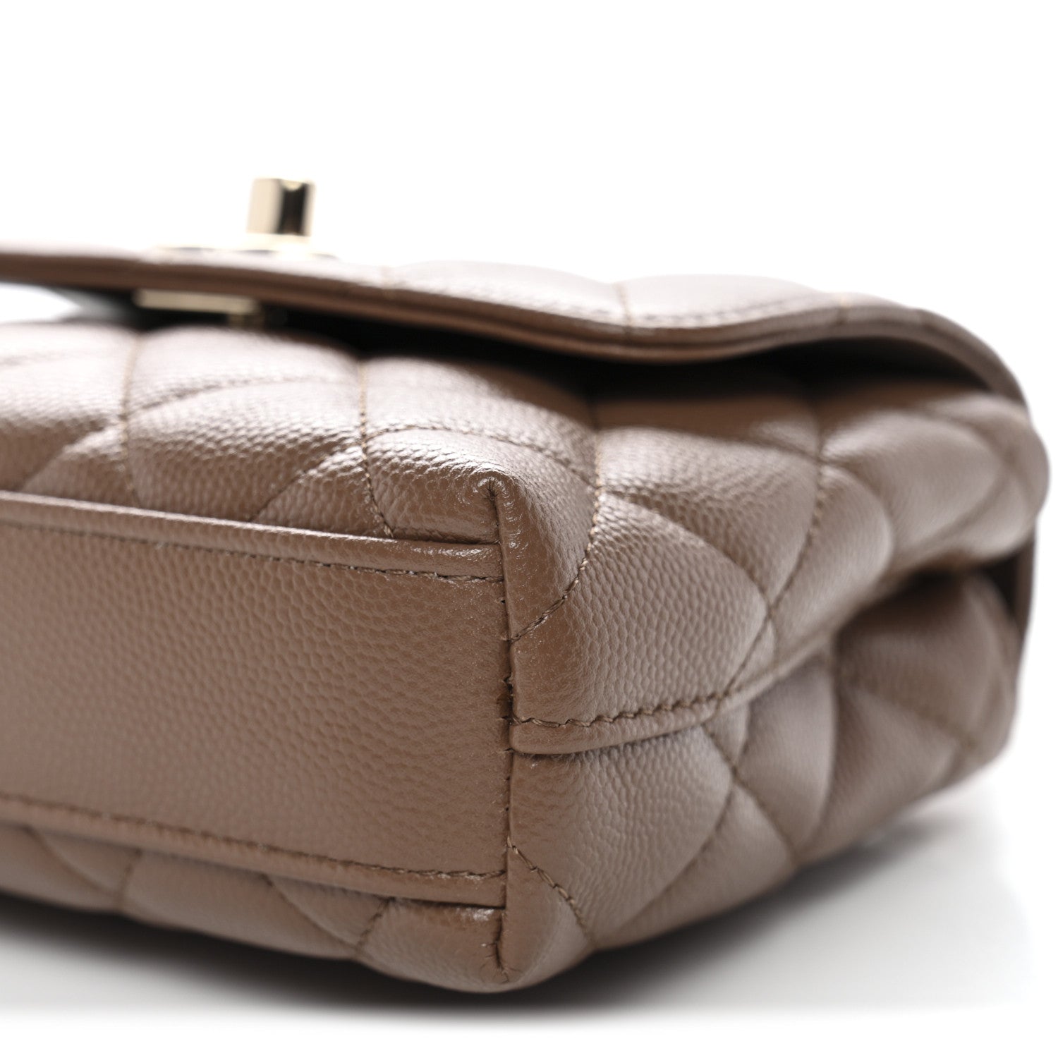 Chanel Caviar Lizard Embossed Quilted Coco Handle Clutch With Chain Brown