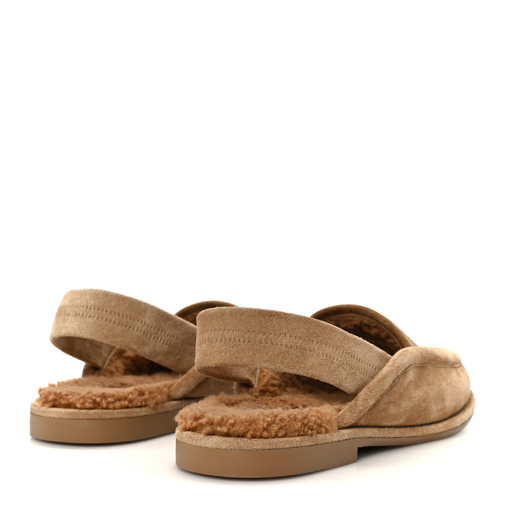 Chanel Suede Calfskin CC Slingback Loafers 35 Dark Beige