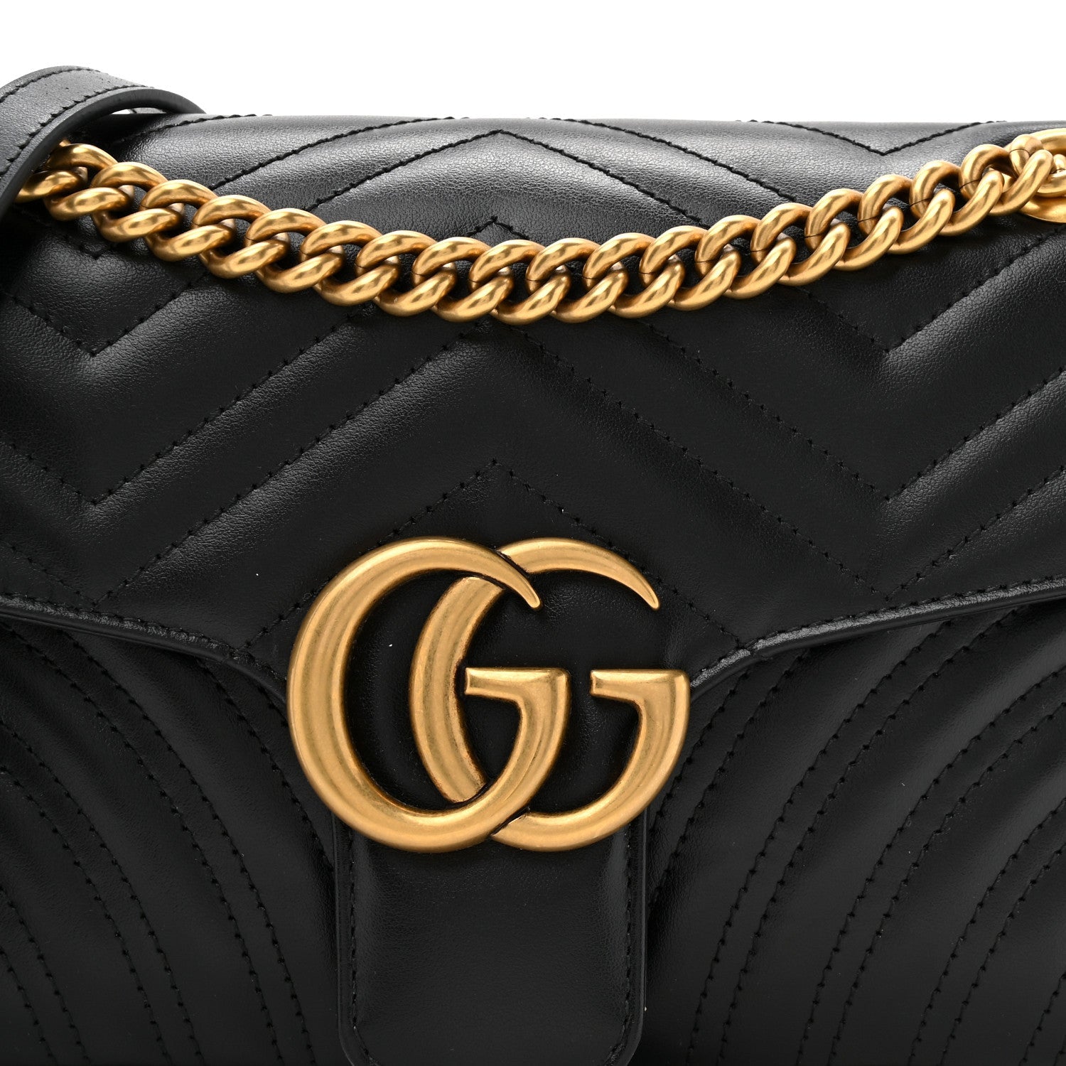 Gucci Calfskin Matelasse Small GG Marmont Shoulder Bag Black