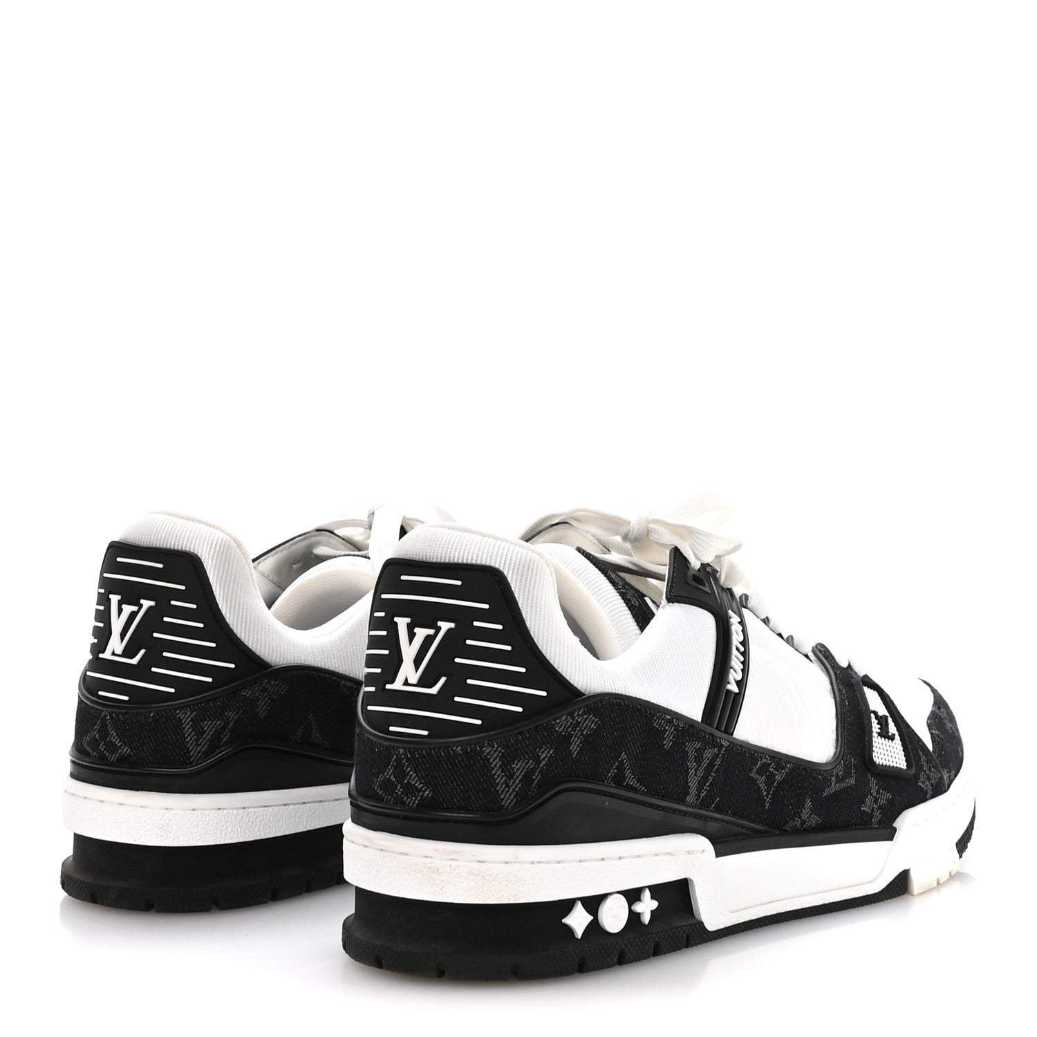 Louis Vuitton Calfskin Embossed Monogram Denim Mens LV Trainer Sneakers 9 Black