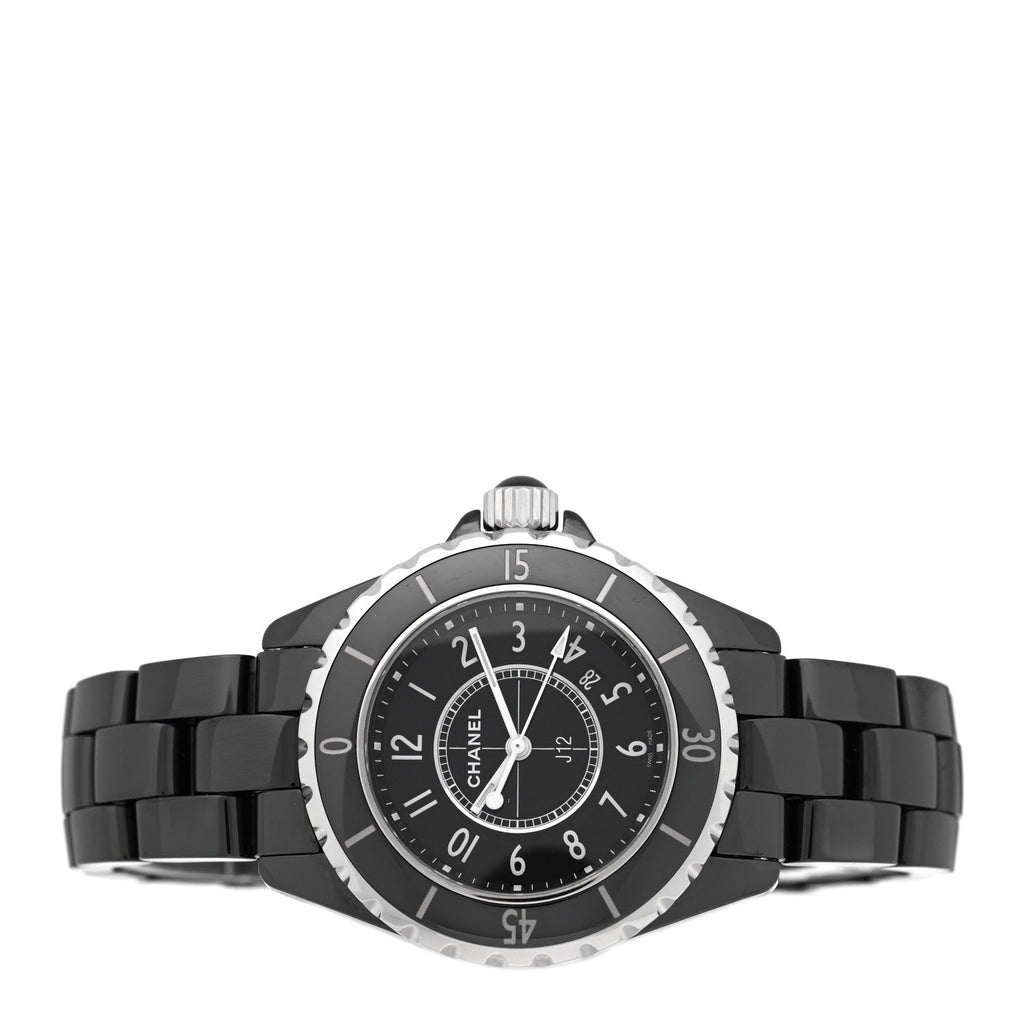 Chanel Stainless Steel Ceramic Diamond 33mm J12 Quartz Watch Black