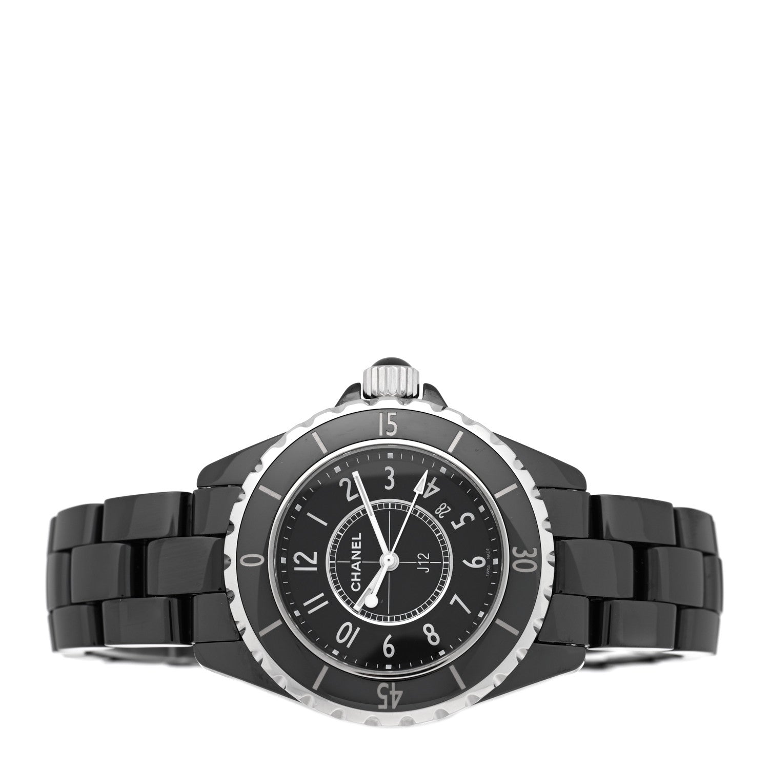 Chanel Stainless Steel Ceramic Diamond 33mm J12 Quartz Watch Black